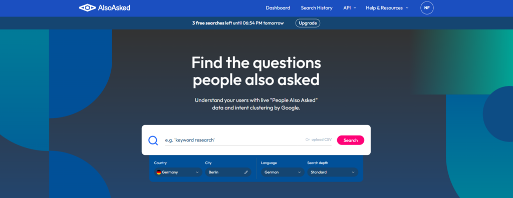 AlsoAsked Screenshot Startseite